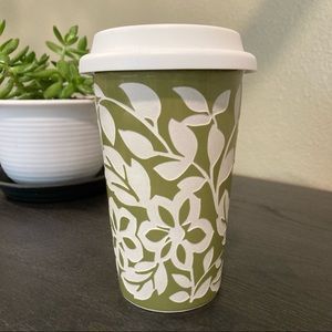 Floral ceramic travel cup mug silicone lid